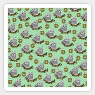 Grey Cat Pattern with Green Ornaments Sticker